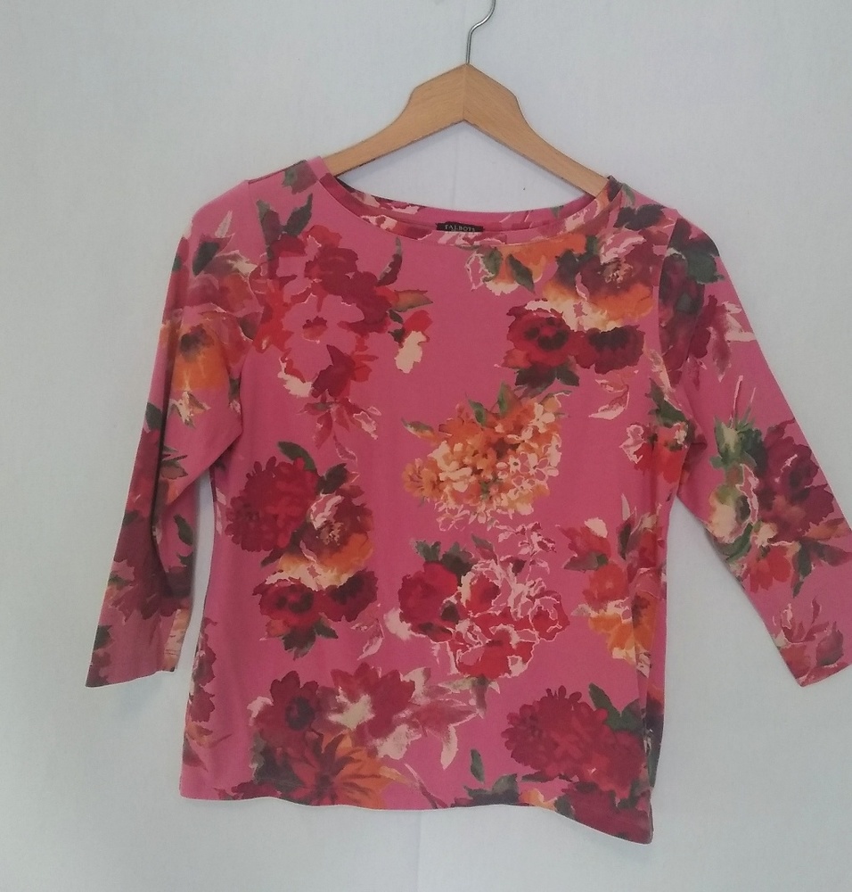 Talbots Petite Pink Floral Half Sleeve Top Shirt